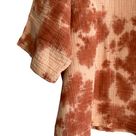 Womens Pure Jill Rust Peach Tie Dye Waffle Cotton Oversize Boho Top Size Small T - Picture 13 of 15